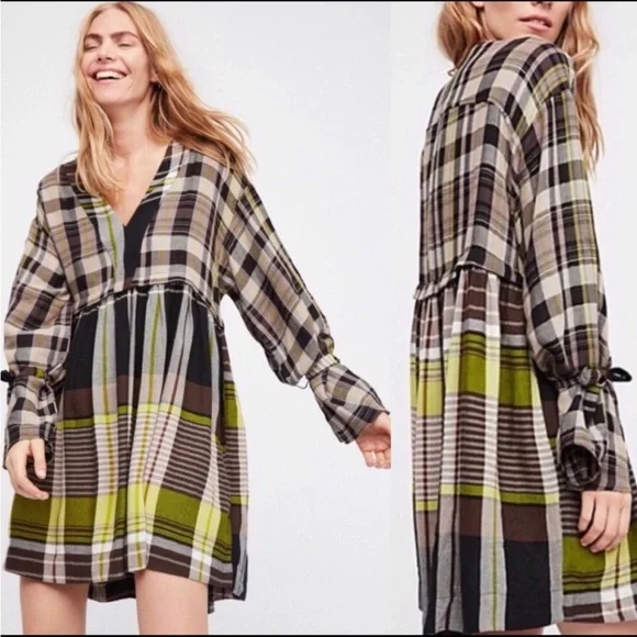 Free People | Dresses | Free People Falling Stars Plaid Mini Dress Sz Xs |  Poshmark